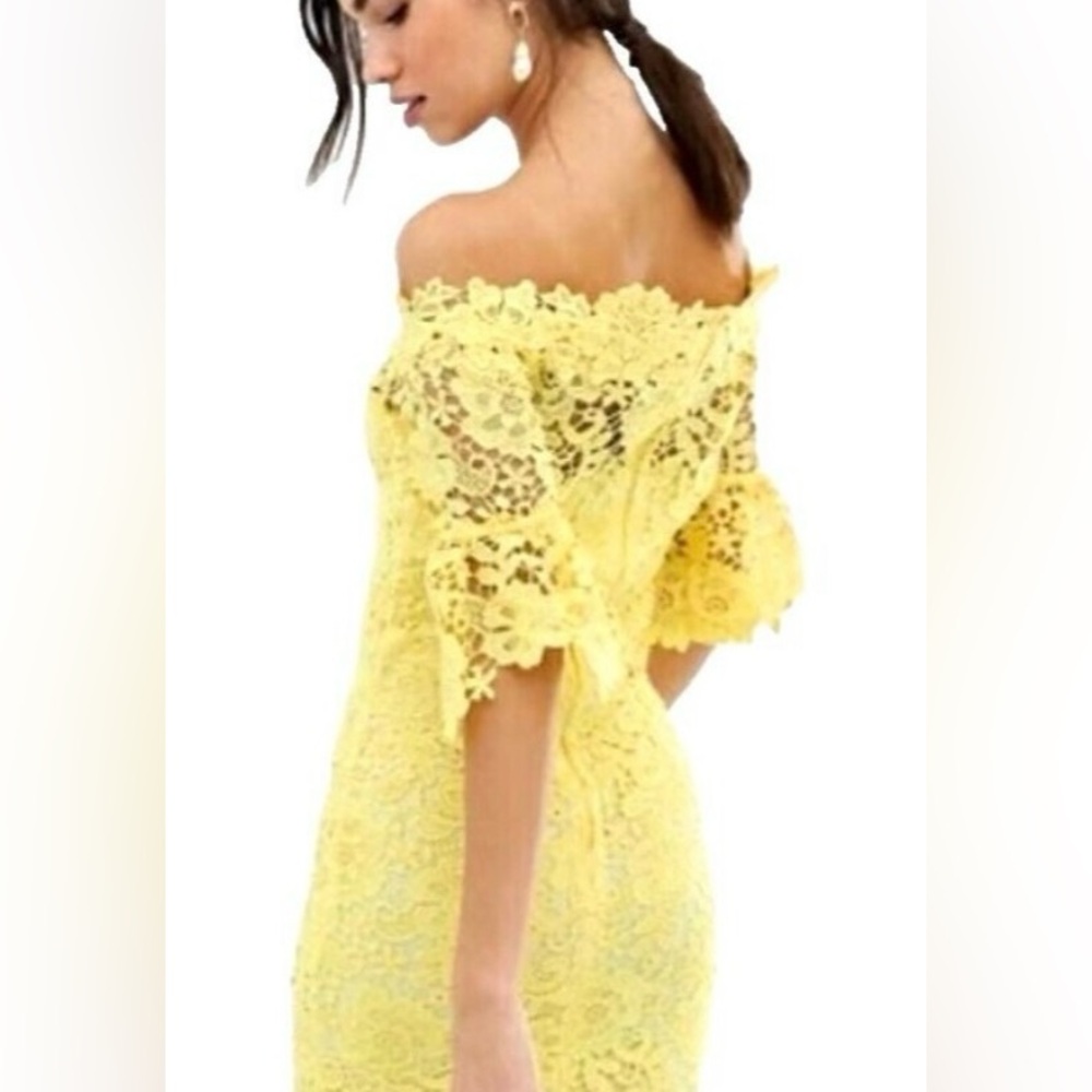 Yellow Lace Embroidered Dress 3/4 length sleeves